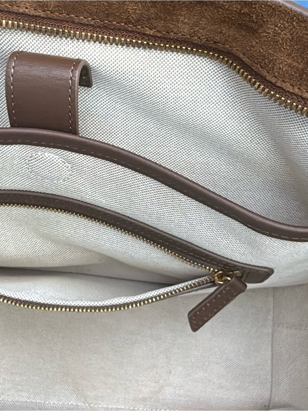 Quince Hudson Italian Suede Tote Whiskey Brown Leather Work Bag - Picture 5 of 12